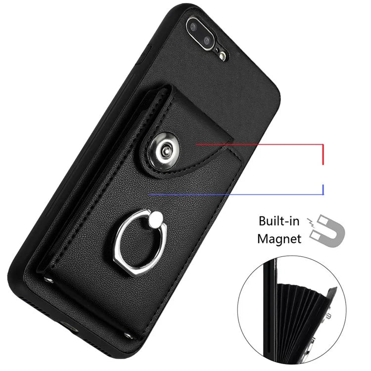 YB Leather Coating Series-7 for iPhone 7 Plus / 8 Plus Case PU Leather+TPU Ring Kickstand Cover