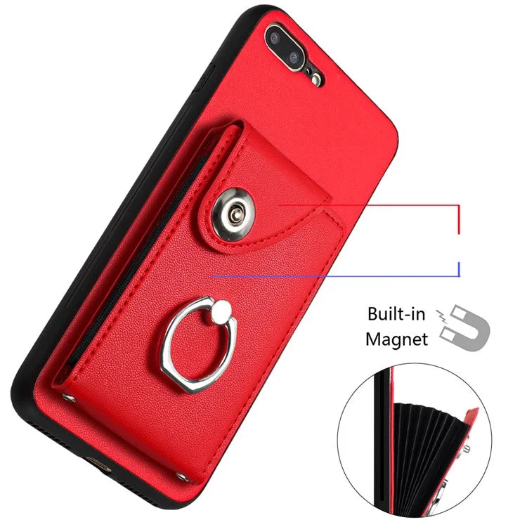 YB Leather Coating Series-7 for iPhone 7 Plus / 8 Plus Case PU Leather+TPU Ring Kickstand Cover