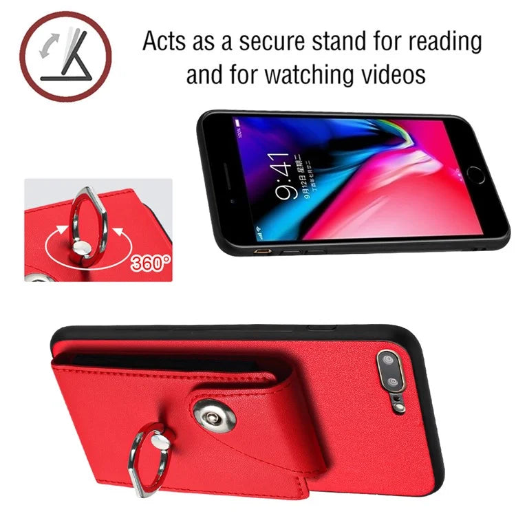 YB Leather Coating Series-7 for iPhone 7 Plus / 8 Plus Case PU Leather+TPU Ring Kickstand Cover