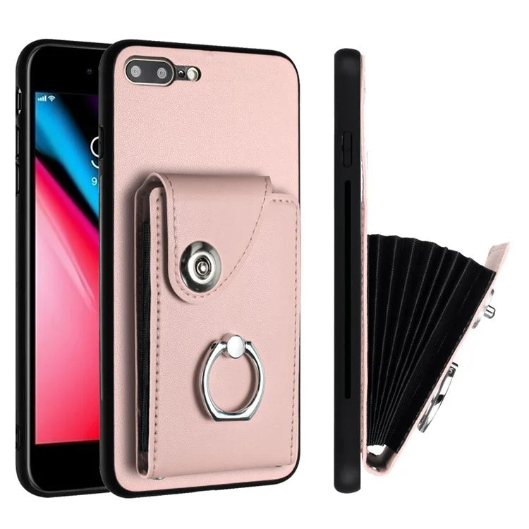 YB Leather Coating Series-7 for iPhone 7 Plus / 8 Plus Case PU Leather+TPU Ring Kickstand Cover