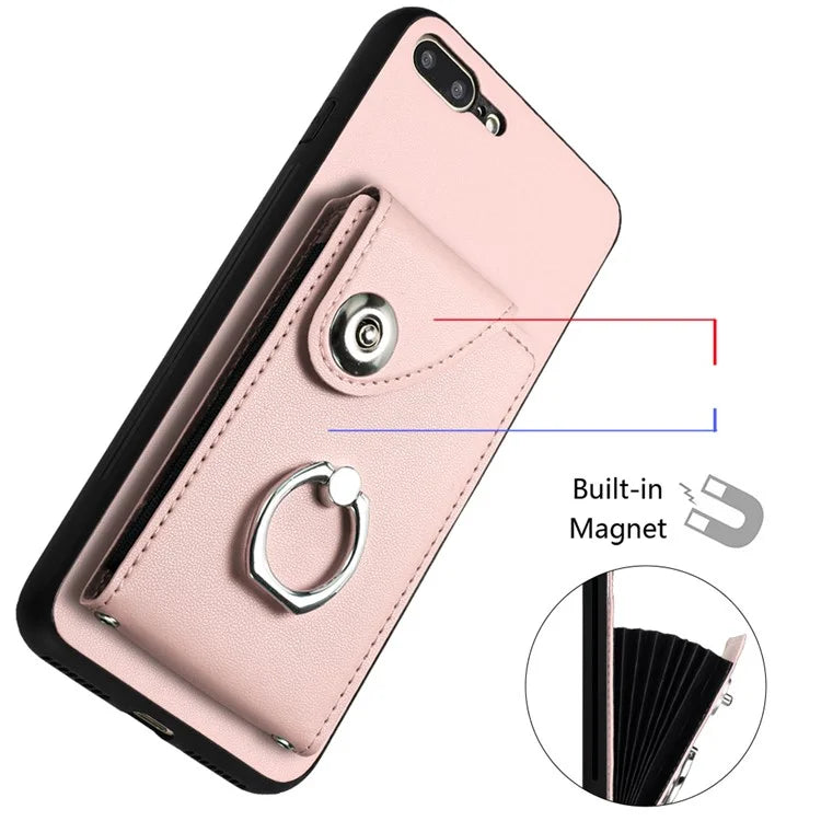 YB Leather Coating Series-7 for iPhone 7 Plus / 8 Plus Case PU Leather+TPU Ring Kickstand Cover