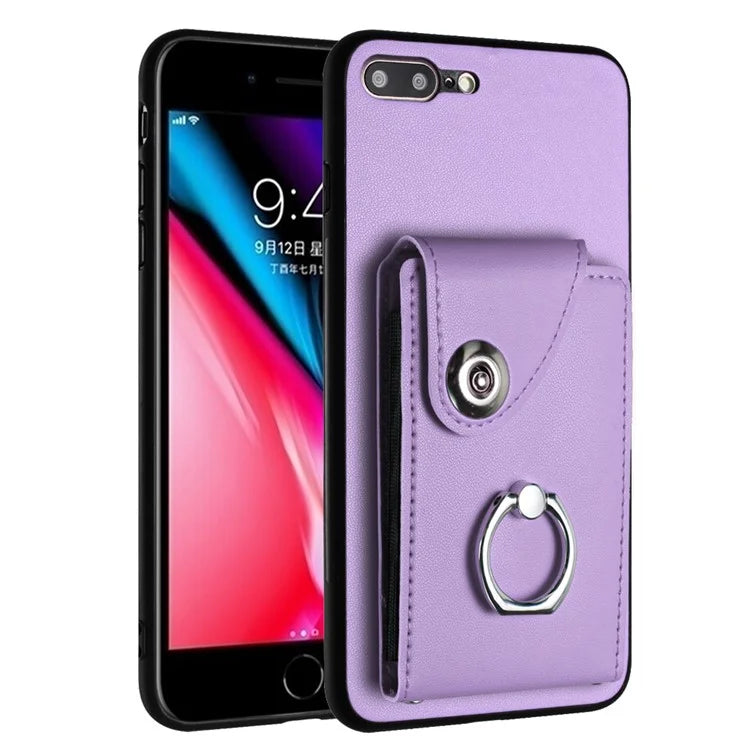 YB Leather Coating Series-7 for iPhone 7 Plus / 8 Plus Case PU Leather+TPU Ring Kickstand Cover