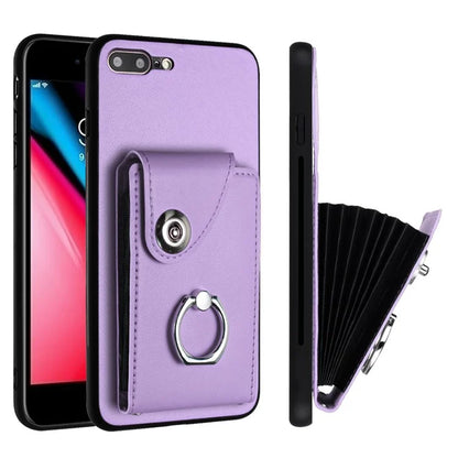 YB Leather Coating Series-7 for iPhone 7 Plus / 8 Plus Case PU Leather+TPU Ring Kickstand Cover