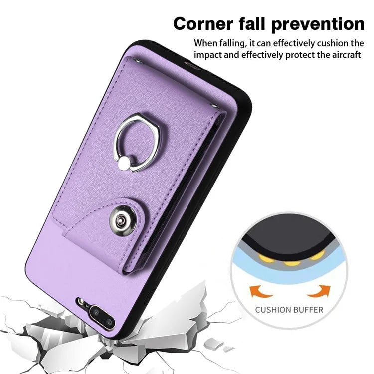 YB Leather Coating Series-7 for iPhone 7 Plus / 8 Plus Case PU Leather+TPU Ring Kickstand Cover