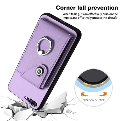 YB Leather Coating Series-7 for iPhone 7 Plus / 8 Plus Case PU Leather+TPU Ring Kickstand Cover