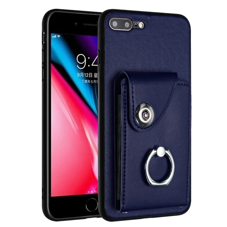 YB Leather Coating Series-7 for iPhone 7 Plus / 8 Plus Case PU Leather+TPU Ring Kickstand Cover