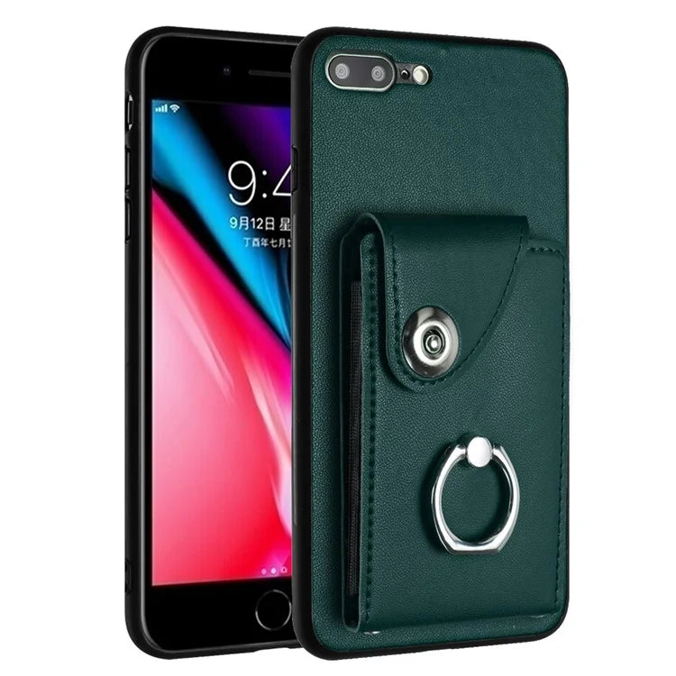 YB Leather Coating Series-7 for iPhone 7 Plus / 8 Plus Case PU Leather+TPU Ring Kickstand Cover