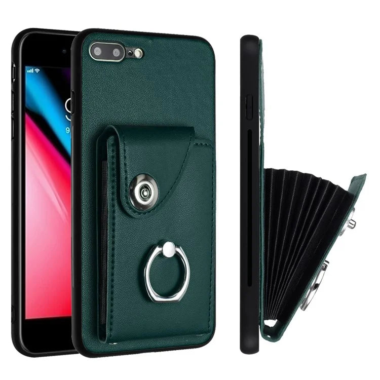 YB Leather Coating Series-7 for iPhone 7 Plus / 8 Plus Case PU Leather+TPU Ring Kickstand Cover