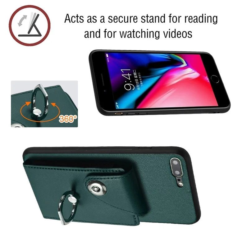 YB Leather Coating Series-7 for iPhone 7 Plus / 8 Plus Case PU Leather+TPU Ring Kickstand Cover