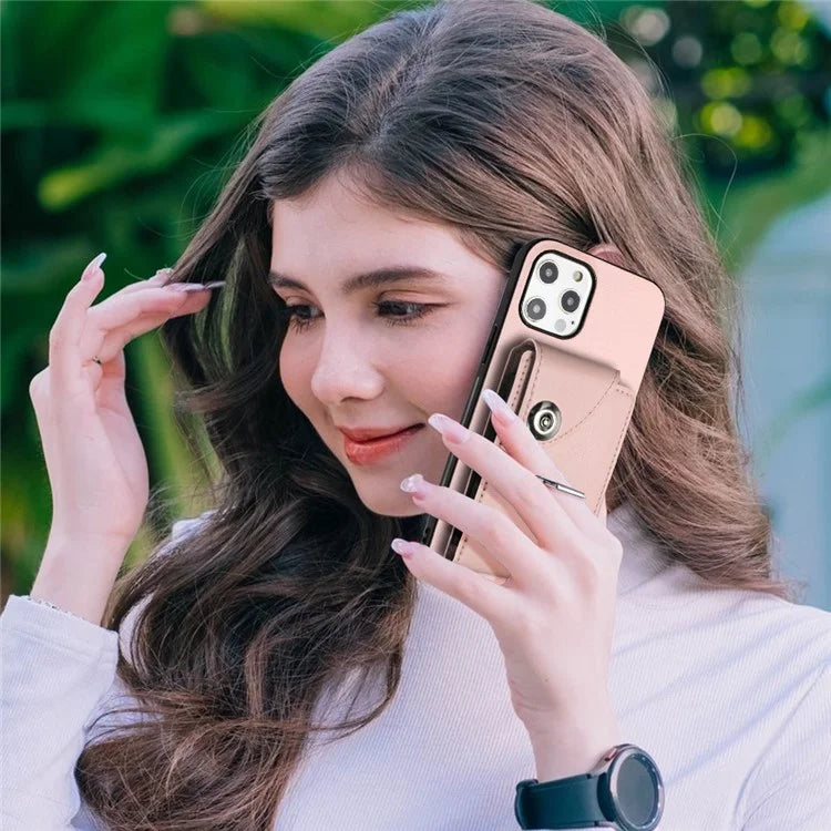 YB Leather Coating Series-7 for iPhone 12 / 12 Pro Case Ring Kickstand Cover with Multiple Card Holder