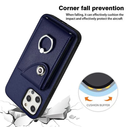 YB Leather Coating Series-7 for iPhone 12 / 12 Pro Case Ring Kickstand Cover with Multiple Card Holder
