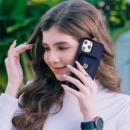 YB Leather Coating Series-7 for iPhone 12 / 12 Pro Case Ring Kickstand Cover with Multiple Card Holder