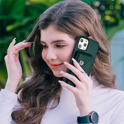 YB Leather Coating Series-7 for iPhone 12 / 12 Pro Case Ring Kickstand Cover with Multiple Card Holder