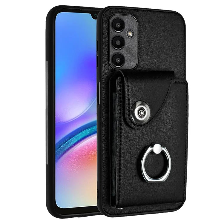 YB Leather Coating Series-7 for Samsung Galaxy A05s 4G Case PU Leather+TPU Back Cover with Finger Ring
