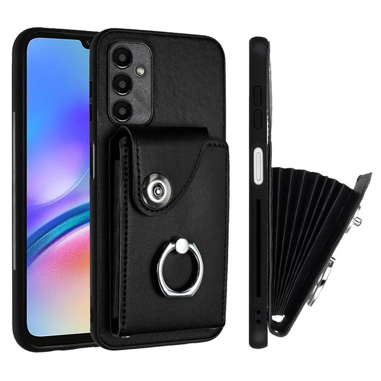 YB Leather Coating Series-7 for Samsung Galaxy A05s 4G Case PU Leather+TPU Back Cover with Finger Ring