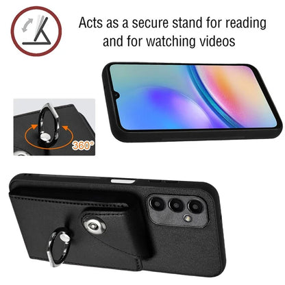 YB Leather Coating Series-7 for Samsung Galaxy A05s 4G Case PU Leather+TPU Back Cover with Finger Ring