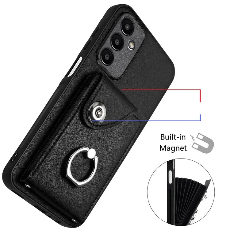 YB Leather Coating Series-7 for Samsung Galaxy A05s 4G Case PU Leather+TPU Back Cover with Finger Ring