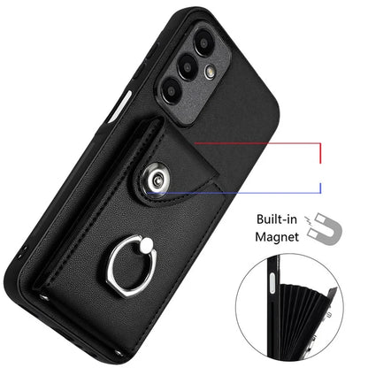 YB Leather Coating Series-7 for Samsung Galaxy A05s 4G Case PU Leather+TPU Back Cover with Finger Ring