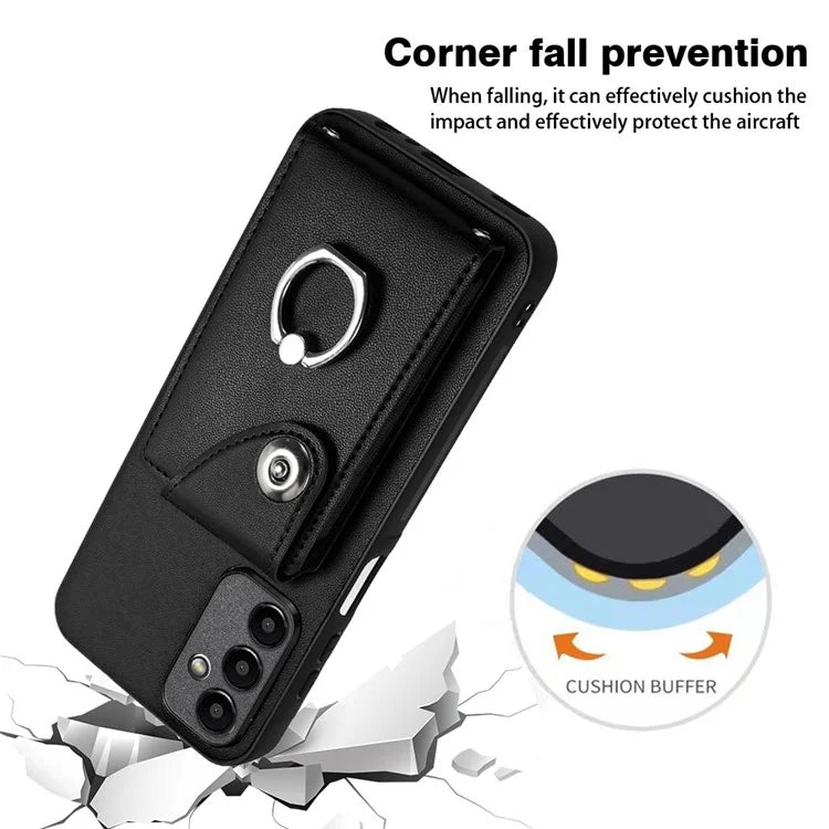 YB Leather Coating Series-7 for Samsung Galaxy A05s 4G Case PU Leather+TPU Back Cover with Finger Ring