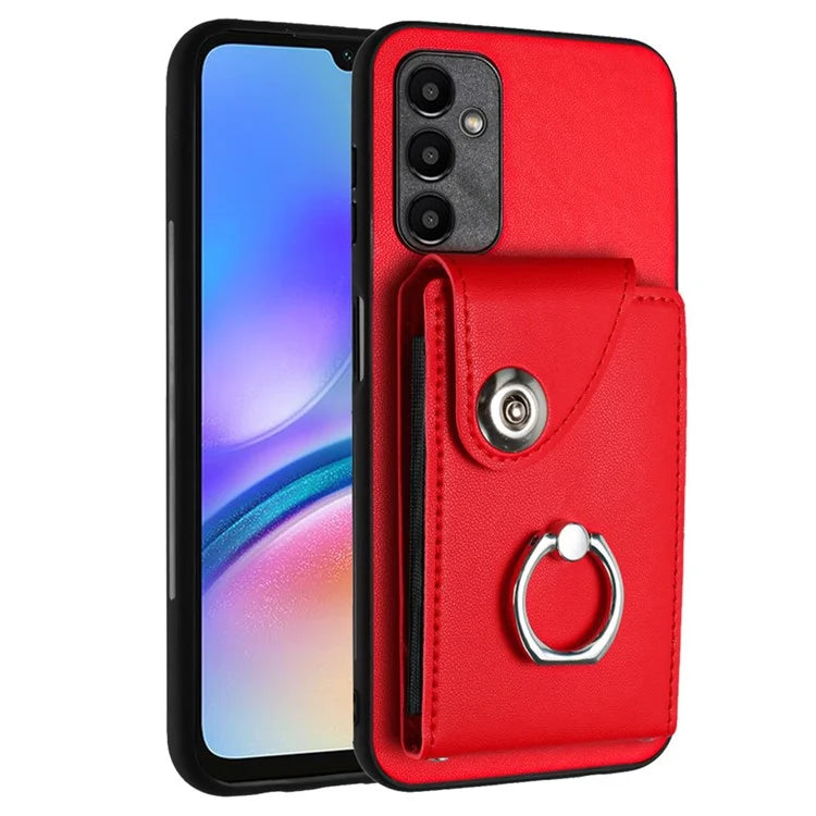 YB Leather Coating Series-7 for Samsung Galaxy A05s 4G Case PU Leather+TPU Back Cover with Finger Ring
