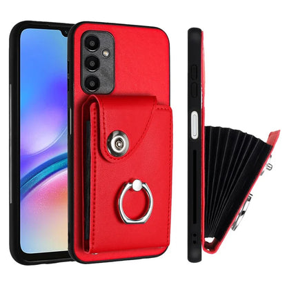 YB Leather Coating Series-7 for Samsung Galaxy A05s 4G Case PU Leather+TPU Back Cover with Finger Ring