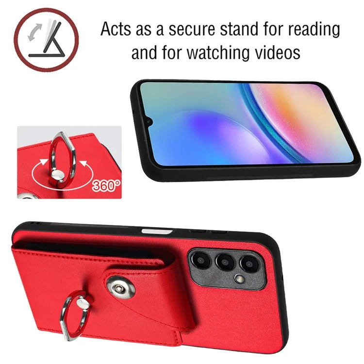YB Leather Coating Series-7 for Samsung Galaxy A05s 4G Case PU Leather+TPU Back Cover with Finger Ring