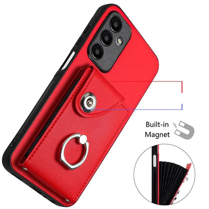 YB Leather Coating Series-7 for Samsung Galaxy A05s 4G Case PU Leather+TPU Back Cover with Finger Ring
