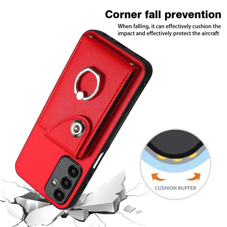 YB Leather Coating Series-7 for Samsung Galaxy A05s 4G Case PU Leather+TPU Back Cover with Finger Ring