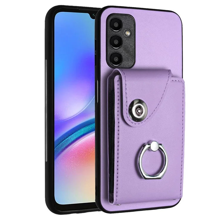YB Leather Coating Series-7 for Samsung Galaxy A05s 4G Case PU Leather+TPU Back Cover with Finger Ring