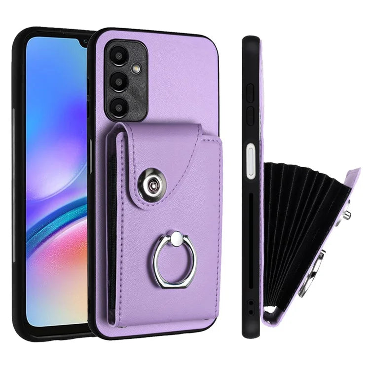 YB Leather Coating Series-7 for Samsung Galaxy A05s 4G Case PU Leather+TPU Back Cover with Finger Ring