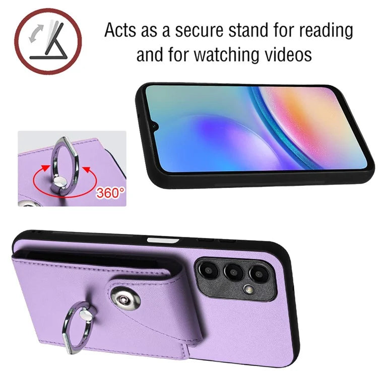YB Leather Coating Series-7 for Samsung Galaxy A05s 4G Case PU Leather+TPU Back Cover with Finger Ring