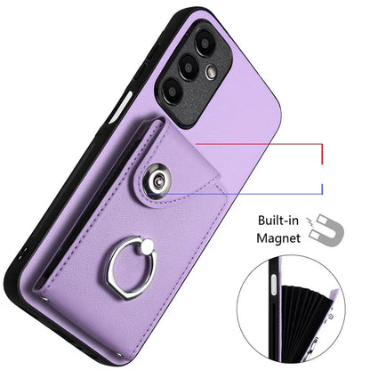 YB Leather Coating Series-7 for Samsung Galaxy A05s 4G Case PU Leather+TPU Back Cover with Finger Ring