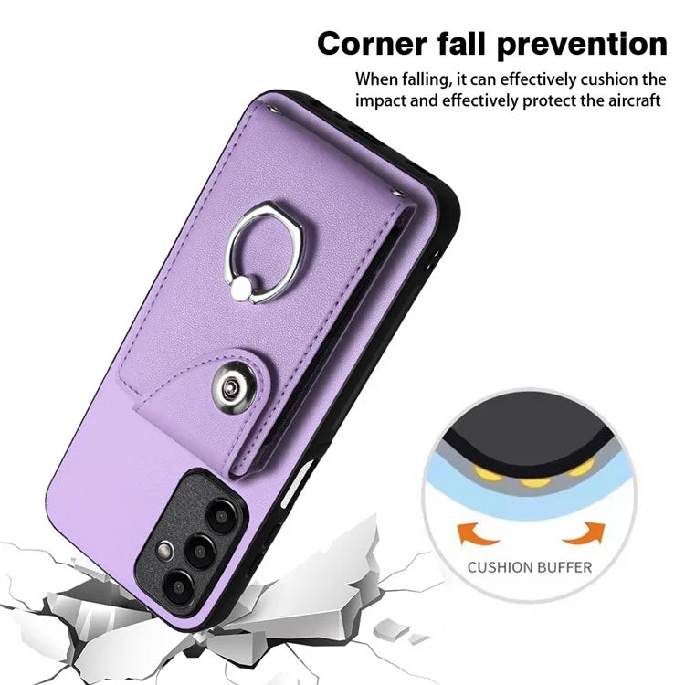 YB Leather Coating Series-7 for Samsung Galaxy A05s 4G Case PU Leather+TPU Back Cover with Finger Ring