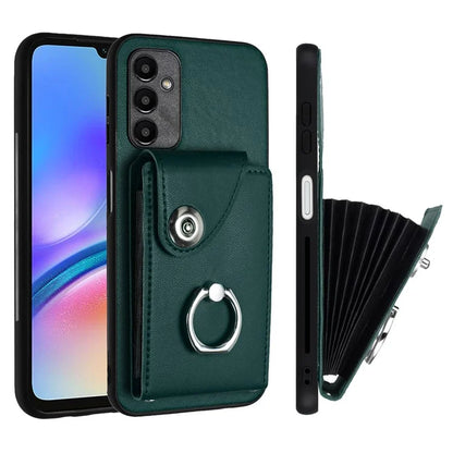 YB Leather Coating Series-7 for Samsung Galaxy A05s 4G Case PU Leather+TPU Back Cover with Finger Ring