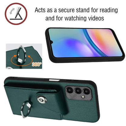 YB Leather Coating Series-7 for Samsung Galaxy A05s 4G Case PU Leather+TPU Back Cover with Finger Ring