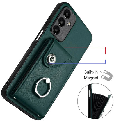 YB Leather Coating Series-7 for Samsung Galaxy A05s 4G Case PU Leather+TPU Back Cover with Finger Ring