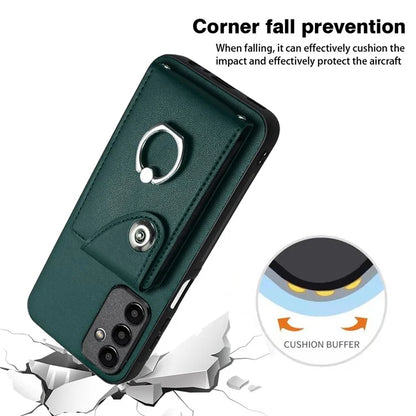 YB Leather Coating Series-7 for Samsung Galaxy A05s 4G Case PU Leather+TPU Back Cover with Finger Ring