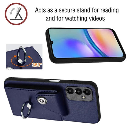 YB Leather Coating Series-7 for Samsung Galaxy A05s 4G Case PU Leather+TPU Back Cover with Finger Ring