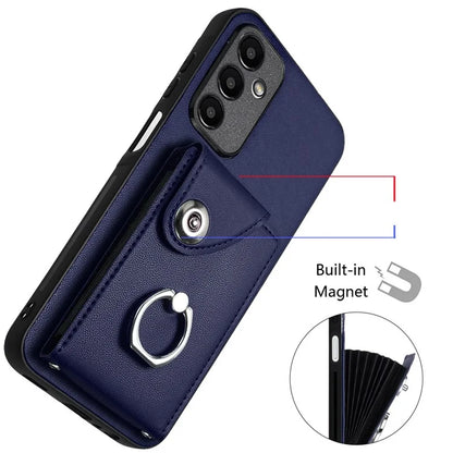 YB Leather Coating Series-7 for Samsung Galaxy A05s 4G Case PU Leather+TPU Back Cover with Finger Ring