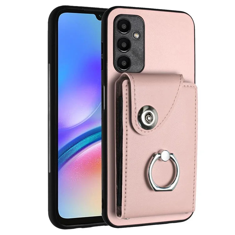 YB Leather Coating Series-7 for Samsung Galaxy A05s 4G Case PU Leather+TPU Back Cover with Finger Ring
