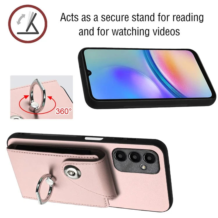 YB Leather Coating Series-7 for Samsung Galaxy A05s 4G Case PU Leather+TPU Back Cover with Finger Ring