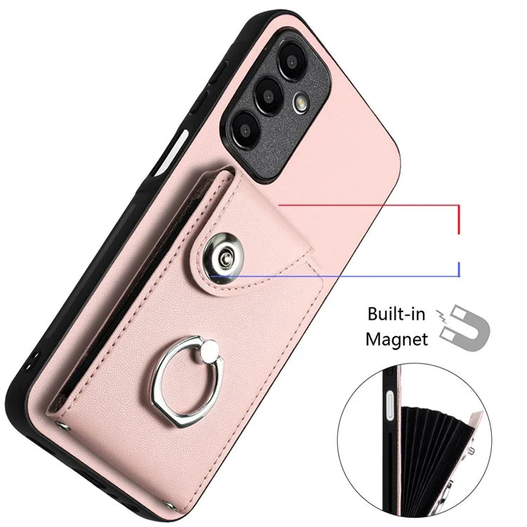 YB Leather Coating Series-7 for Samsung Galaxy A05s 4G Case PU Leather+TPU Back Cover with Finger Ring