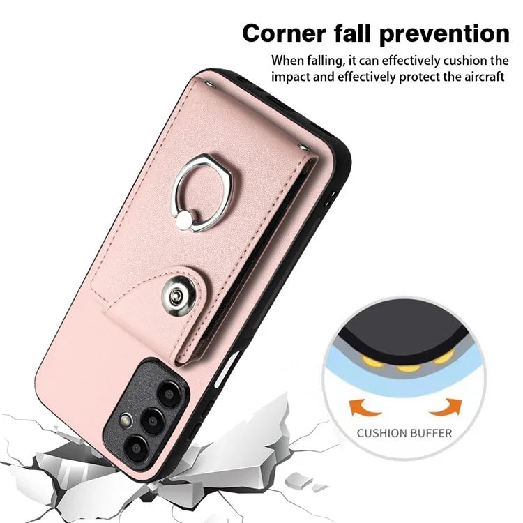 YB Leather Coating Series-7 for Samsung Galaxy A05s 4G Case PU Leather+TPU Back Cover with Finger Ring