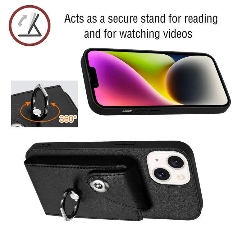 YB Leather Coating Series-7 for iPhone 13 mini Kickstand Case Multiple Card Slots Phone Cover