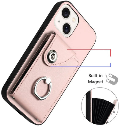 YB Leather Coating Series-7 for iPhone 13 mini Kickstand Case Multiple Card Slots Phone Cover