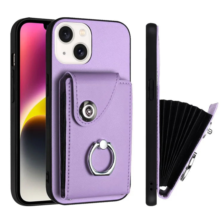 YB Leather Coating Series-7 for iPhone 13 mini Kickstand Case Multiple Card Slots Phone Cover