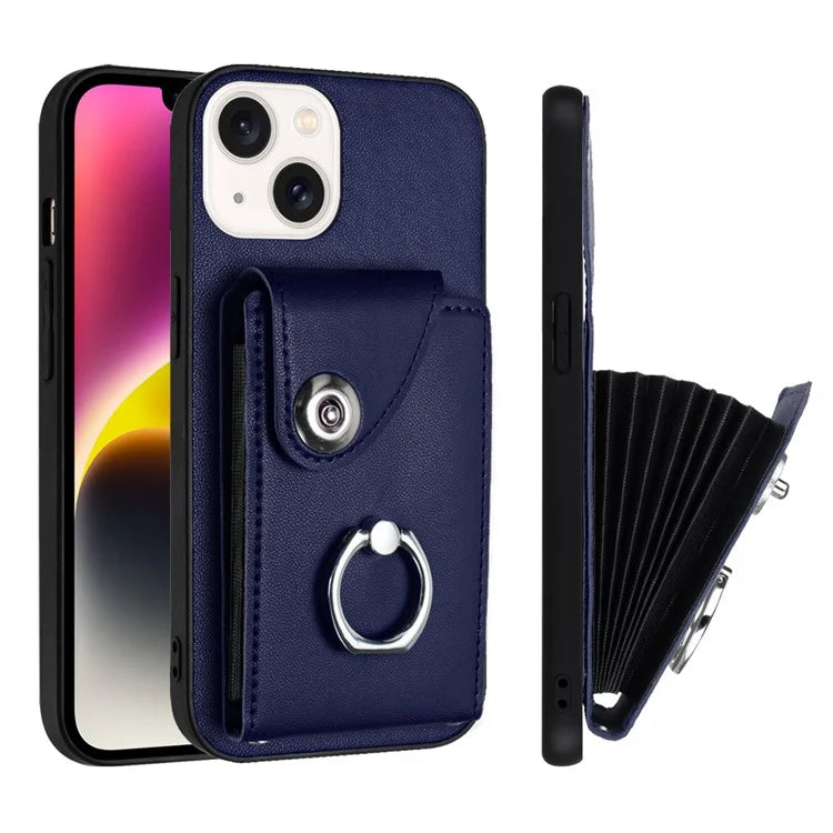 YB Leather Coating Series-7 for iPhone 13 mini Kickstand Case Multiple Card Slots Phone Cover