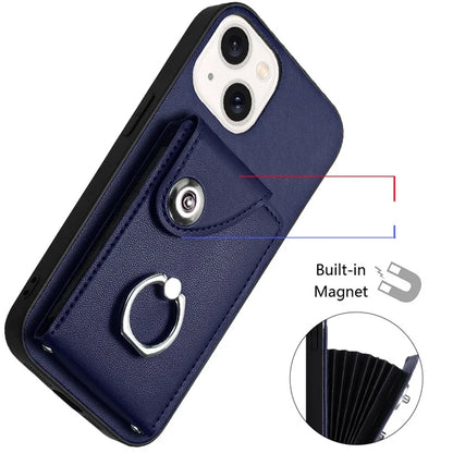YB Leather Coating Series-7 for iPhone 13 mini Kickstand Case Multiple Card Slots Phone Cover