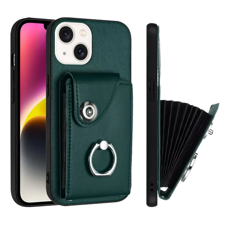 YB Leather Coating Series-7 for iPhone 13 mini Kickstand Case Multiple Card Slots Phone Cover