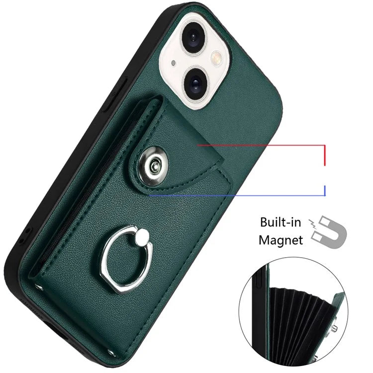 YB Leather Coating Series-7 for iPhone 13 mini Kickstand Case Multiple Card Slots Phone Cover